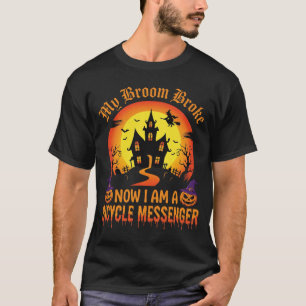Camiseta Bruja Escoba Mensajero Bicicleta Halloween Rompió