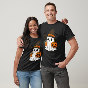Camiseta Bruja Fantasma Kawaii Calabaza Halloween Lindo Esp