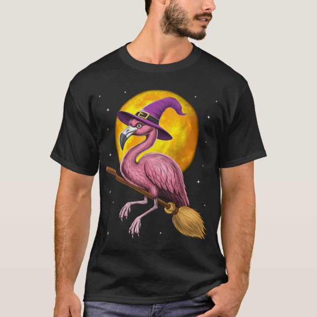 Camiseta Bruja Flamenco Montando Escoba (Anverso)