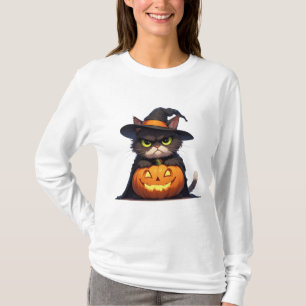 Camiseta Bruja Gata Gruñona Y Jack O Linterna Halloween 🦇