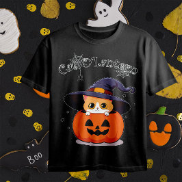 Camiseta Bruja Gata Pelirroja Linda con Jack-O-Lantern de H