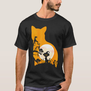 Camiseta Bruja Gato A La Luz De La Luna Halloween Gato Negr