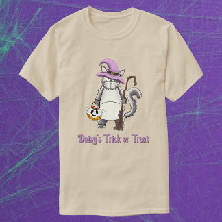 Camiseta Bruja Gato Blanco Dulce Caprichoso de Halloween Un
