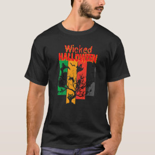 Camiseta Bruja Gato Malvado Luna Impresión Letra Hallowee