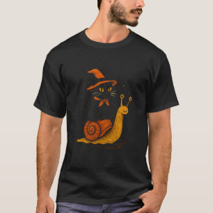Camiseta Bruja Gato Montando Caracol Halloween