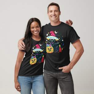 Camiseta Bruja Gato Negro Halloween Calabaza Magia