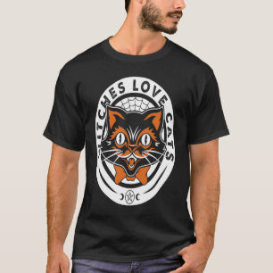 Camiseta Bruja Gato Negro Halloween Gótic Gráfico