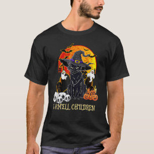 Camiseta Bruja Gato Negro Huelo Niños Halloween Hombres Muj