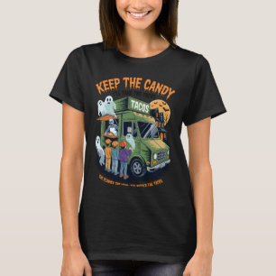 Camiseta Bruja Gato Negro Retro Calabaza de Halloween Mujer