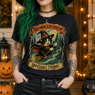 Camiseta Bruja Gato Vintage Volando en Escoba Halloween