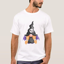 Camiseta Bruja Gnomo Negra de Halloween Espeluznante con Ca