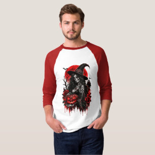 Camiseta Bruja Gótica Calabaza Halloween Gato Negro Espeluz