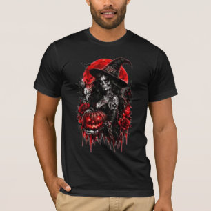 Camiseta Bruja Gótica Calabaza Halloween Gato Negro Espeluz