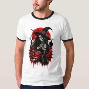 Camiseta Bruja Gótica Calabaza Halloween Gato Negro Espeluz