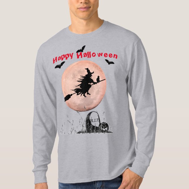 Camiseta Bruja gris de Halloween (con subbase) (Anverso)