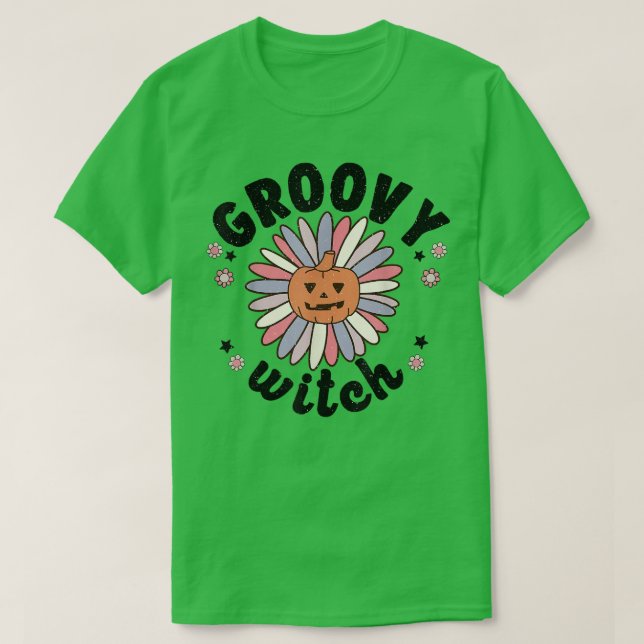 Camiseta Bruja Groovy de los años 80 retro, margarita flora (Diseño del anverso)