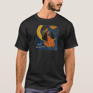 Camiseta Bruja Halloween, Gato Negro Y Linterna Jack-O, Vin
