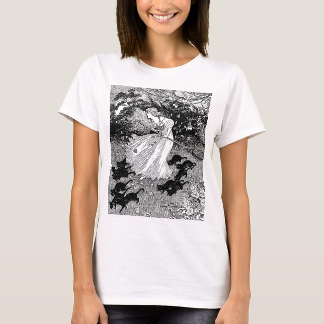 Camiseta Bruja joven y gatos negros (Anverso)
