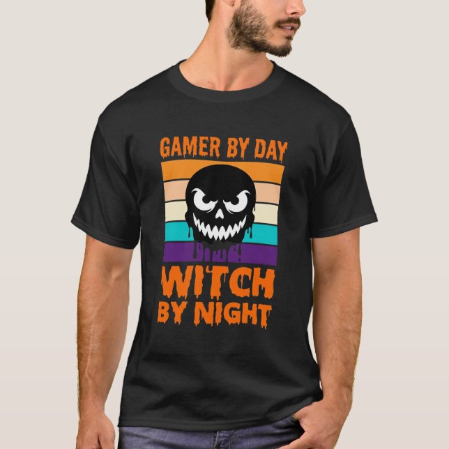 Camiseta Bruja Jugadora Calavera Retro Halloween (Anverso)