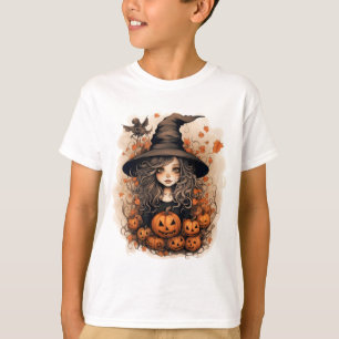Camiseta Bruja linda con calabazas de Halloween para la caí