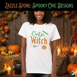 Camiseta Bruja Linda de Negro y Blanco para Mujer en Hallow