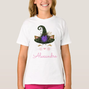 Camiseta Bruja linda del gatito del monograma de Halloween