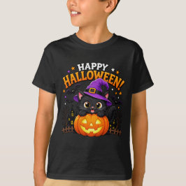 Camiseta Bruja Linda Gato Negro Calabaza Feliz Halloween
