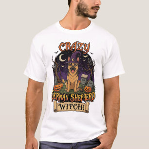 Camiseta Bruja Loca de Halloween Perro Pastor Alemán Calaba