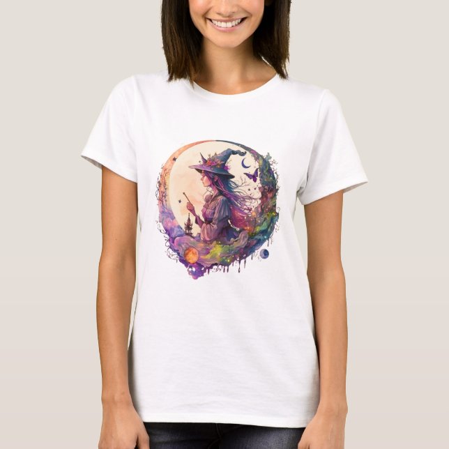 Camiseta Bruja Meditando Hermosa Halloween Blanco (Anverso)