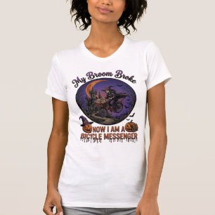 Camiseta Bruja Mensajera En Bicicleta Rompe Escoba Hallowee