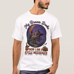 Camiseta Bruja Mensajera En Bicicleta Rompe Escoba Hallowee