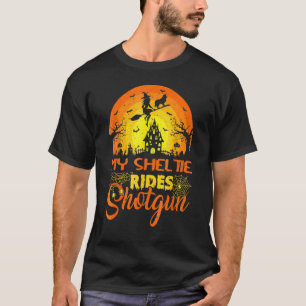 Camiseta Bruja Mi Sheltie Monta Escopeta Halloween