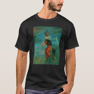 Camiseta Bruja montando escoba con gato negro vintage Vec
