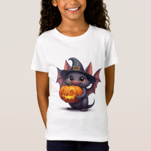 Camiseta Bruja Murciélago Adorable Sosteniendo Jack O Lante
