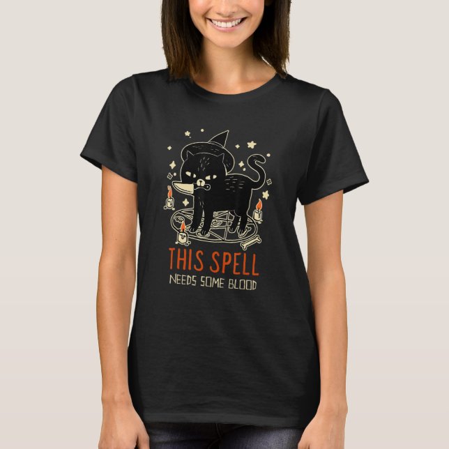 Camiseta Bruja negra de gato con disfraz de Halloween de es (Anverso)