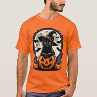 Camiseta Bruja negra de gato en el diseño de Halloween de J
