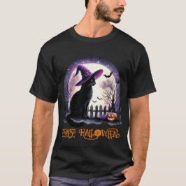 Camiseta Bruja negra de gato y murciélagos de Halloween