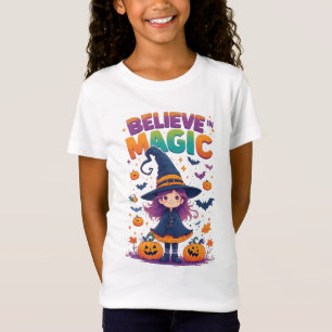 Camiseta Bruja Niña Calabazas Murciélagos Halloween 🧙‍♀️