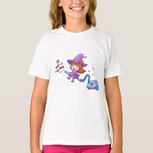 Camiseta Bruja Niña Linda en Aspiradora Funny Halloween