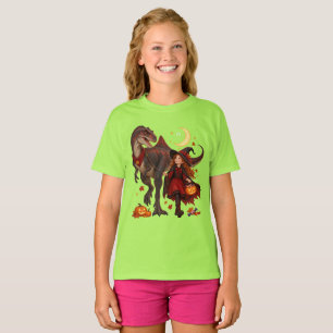 Camiseta Bruja niña y Concavenator Halloween Truco o trato