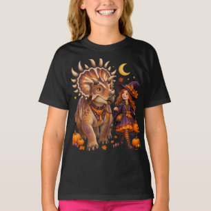 Camiseta Bruja niña y Kosmoceratops Halloween Truco o trato