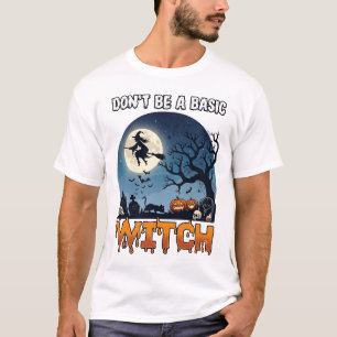 Camiseta Bruja No Sea Básica Halloween Luna Gato Calabaza_1