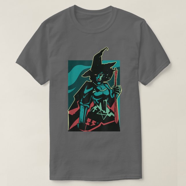 Camiseta Bruja Oscura Con Una Escoba Brujería Oscura Mágica (Diseño del anverso)