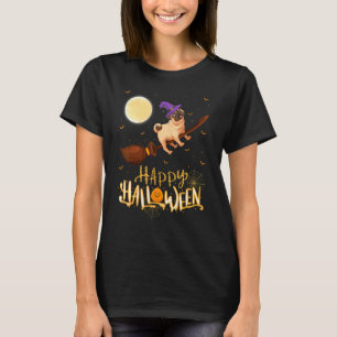 Camiseta Bruja Paseo Pug Escopeta Pug Perro Halloween