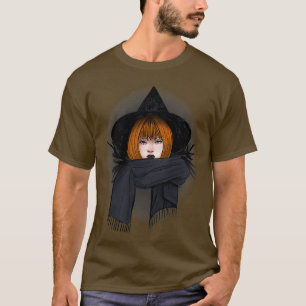 Camiseta Bruja pelirroja oscura con una bufanda