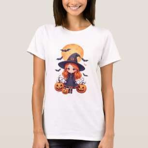 Camiseta Bruja Pequeña y Linda con Calabazas y Murciélagos