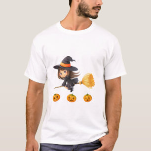 Camiseta Bruja Pequeña y Linda Vuela en Escoba Feliz Hallow