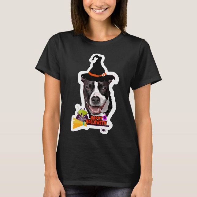 Camiseta Bruja Perra De Pitbull Negra Y Blanca (Anverso)
