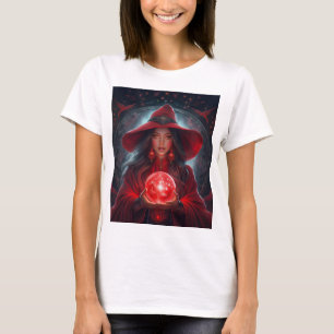 Camiseta Bruja Roja Con Bola De Cristal Y Fondo Increíble