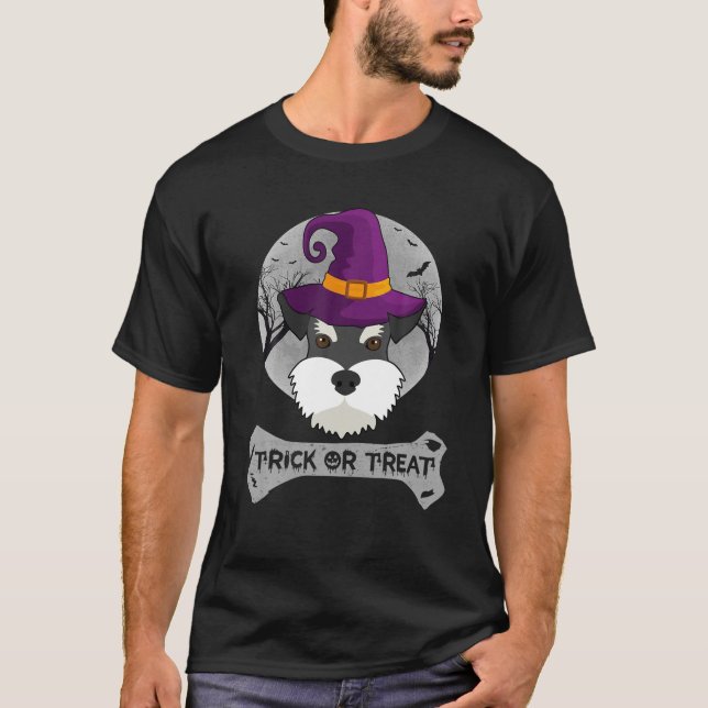 Camiseta Bruja Schnauzer Trick O Tremendo Perro Halloween (Anverso)